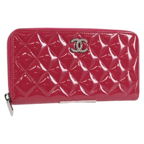 CHANEL Matelasse Brilliant Long Wallet Enamel Pink Silver CC - Picture 1 of 16